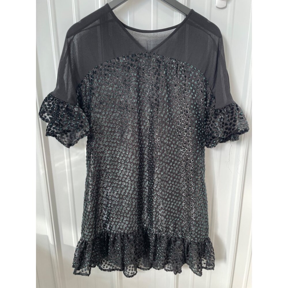 Anthropologie Amandi Lucinda Textured Tunic Dress Womens XS Black Teal Cocktail